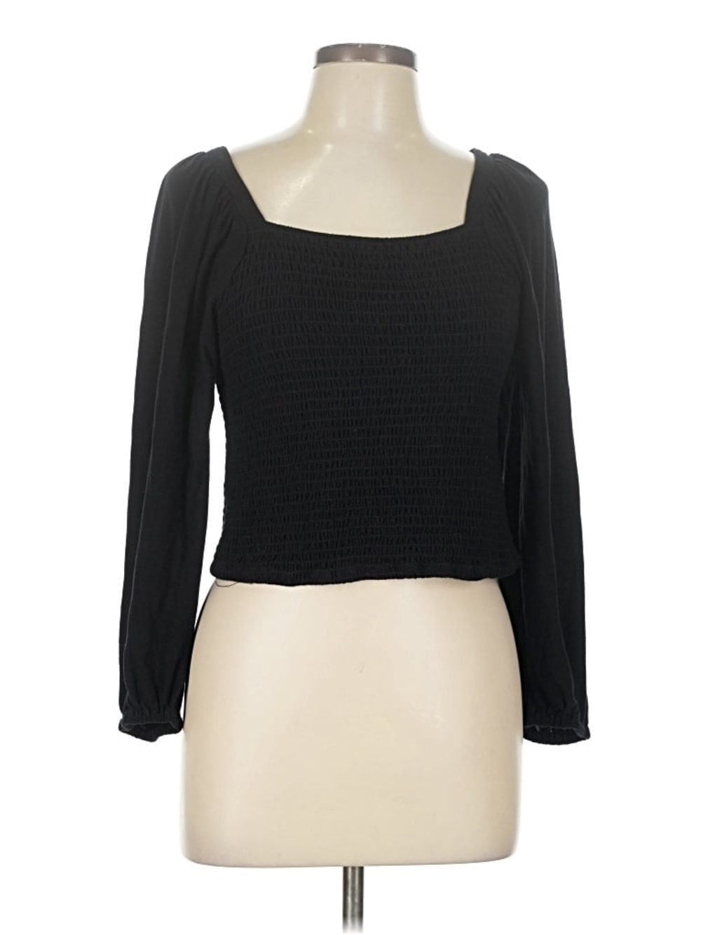 ABLE Black Smocked Square-Neck Long Sleeve Top